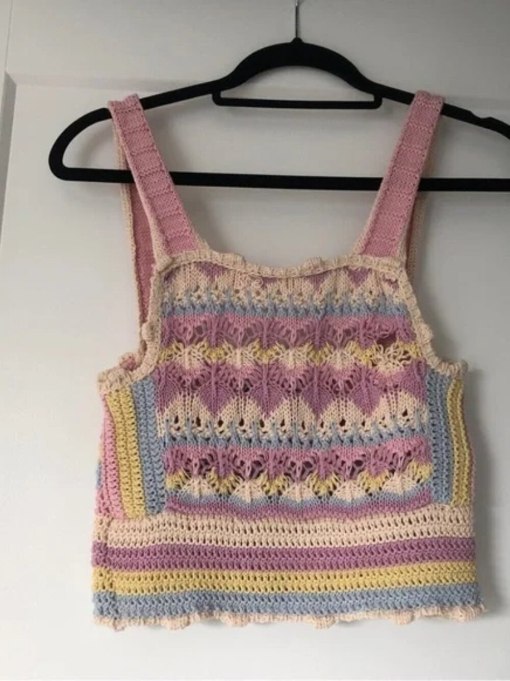 NEW Zara Tank Crochet Square Neck Pastel Pink Blue Yellow Cream Size Small Boho
